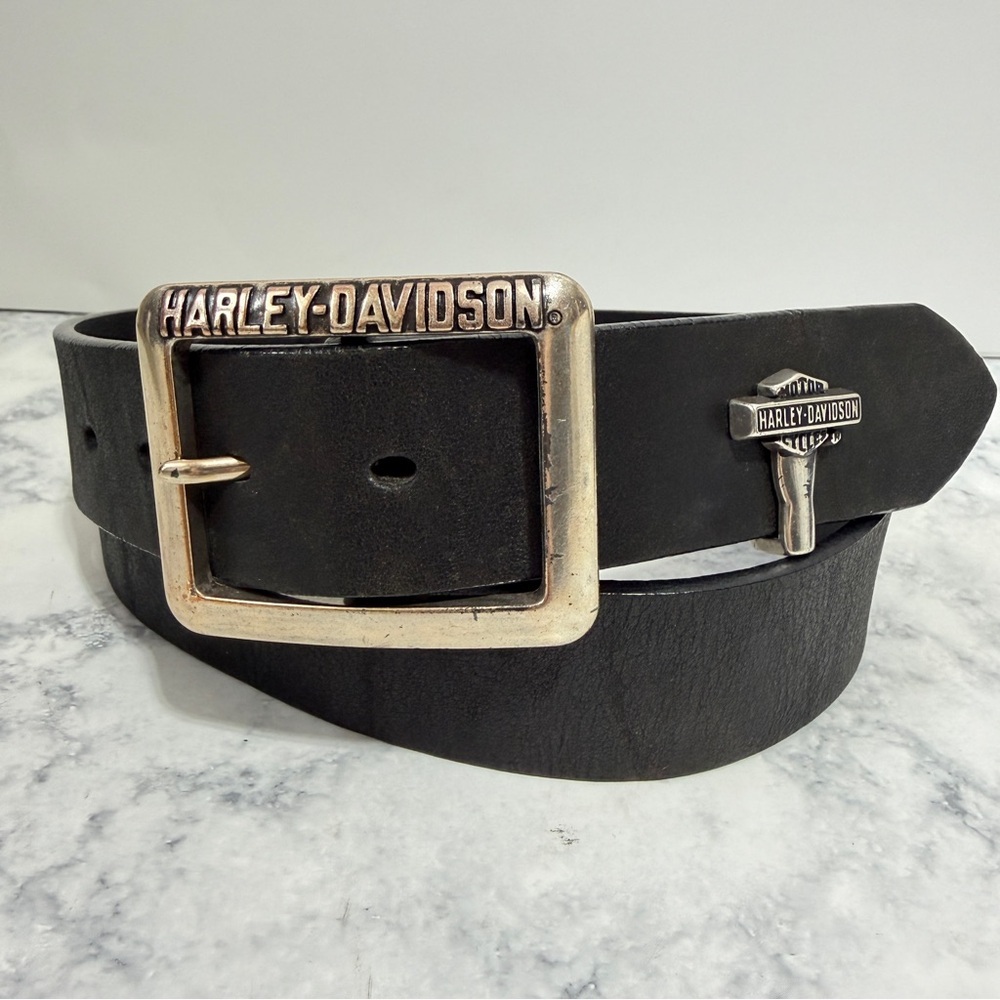 Harley Davidson motorcycle black leather belt mens women’s size 38 #97662